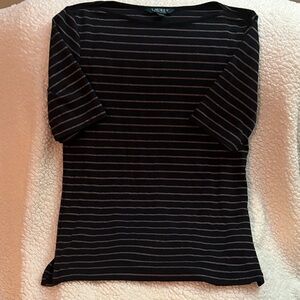 Ralph Lauren Black and Gray Striped Long Sleeve Top